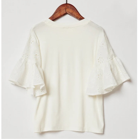 🆕HAYDEN Off White Boho Bohemian Puff Ruffle Lace Sleeve Blouse Short Sleeve Top - Picture 4 of 9